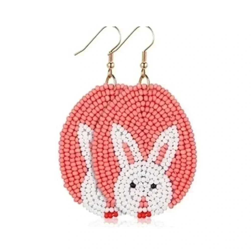 Cute Bunny Rabbit Easter Egg Handmade Beaded Spring Drop Earrings NWT